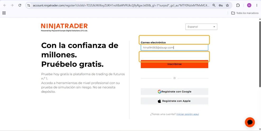 Escribe tu correo y pulsa «Inscribirse»