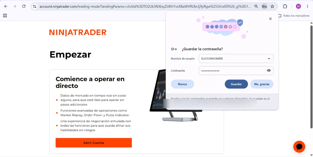 Si el navegador te ofrece guardar la contraseña