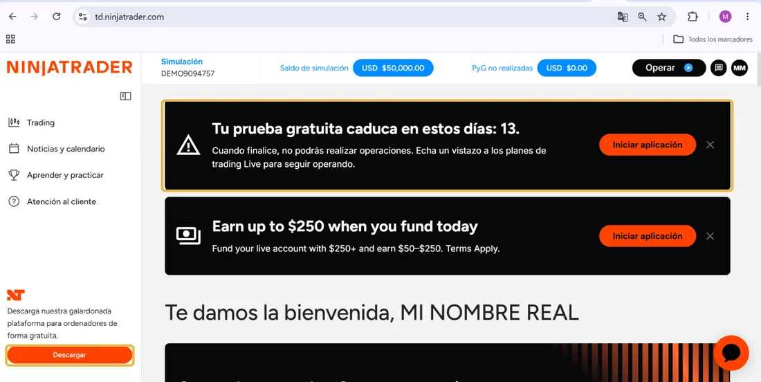 Ya estás dentro: el panel de NinjaTrader