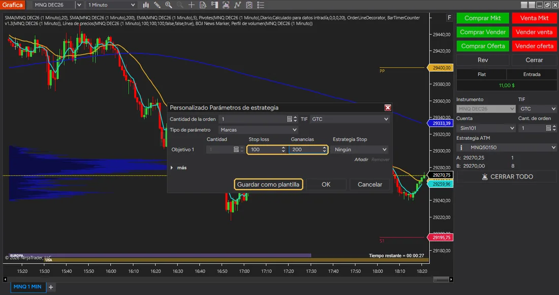 Stop y objetivo en ticks