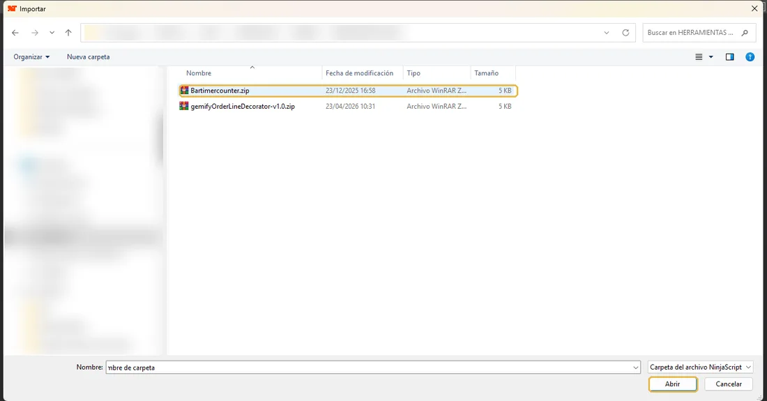 Elegir el .zip